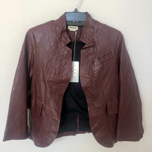 Zadig&voltaire Verys Textured Leather Jacket, Color: BURGUNDY Size: 36 - Picture 1 of 2